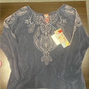 Johnny Was Charcoal Embroidered Blouse